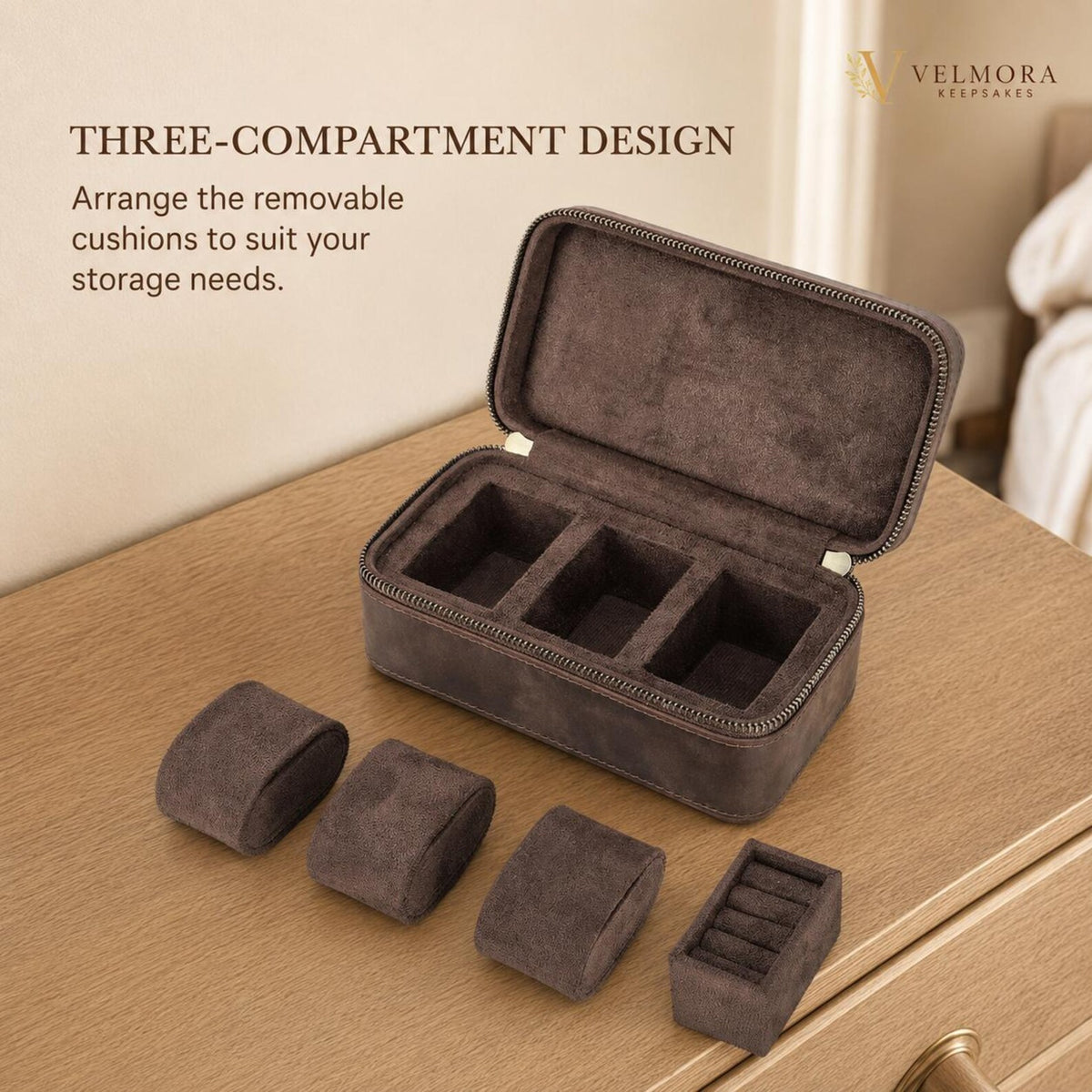Personalized Genuine Leather Watch Case, Engraved Travel Organizer, 3 Slot Jewelry Holder, Anniversary Gift for Husband