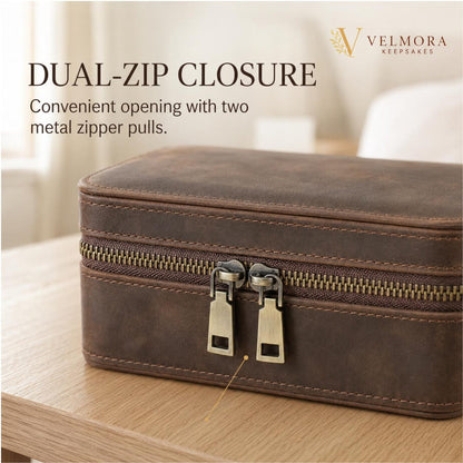 Personalized Genuine Leather Watch Case, Engraved Travel Organizer, 3 Slot Jewelry Holder, Anniversary Gift for Husband