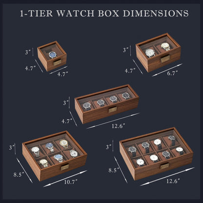 6/8/12 Slots Personalized Solid Walnut Watch Box with Drawer, Custom Initials Watch Organizer, Gifts for Groomsmen, Dad, Husband,Anniversary