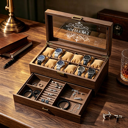 Custom Engraved Watch Box, Personalized Watch Case, Men watch jewelry box, Gifts for husband, Birthday / Anniversary Gifts for Men