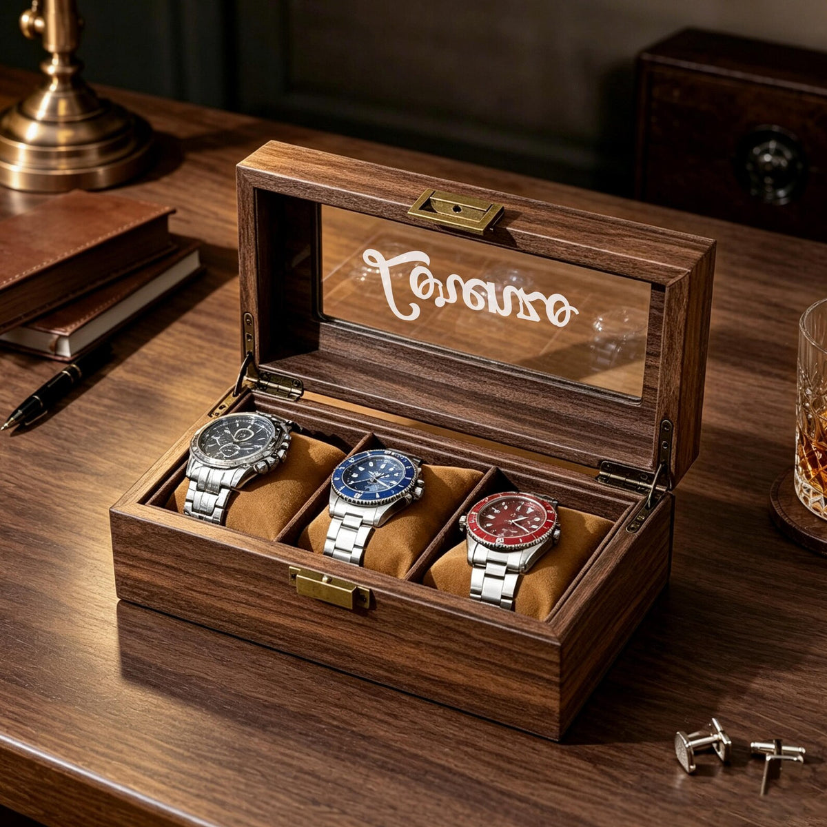 Custom Engraved Watch Box, Personalized Watch Case, Men watch jewelry box, Gifts for husband, Birthday / Anniversary Gifts for Men