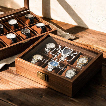 6/8/12 Slots Personalized Solid Walnut Watch Box with Drawer, Custom Initials Watch Organizer, Gifts for Groomsmen, Dad, Husband,Anniversary