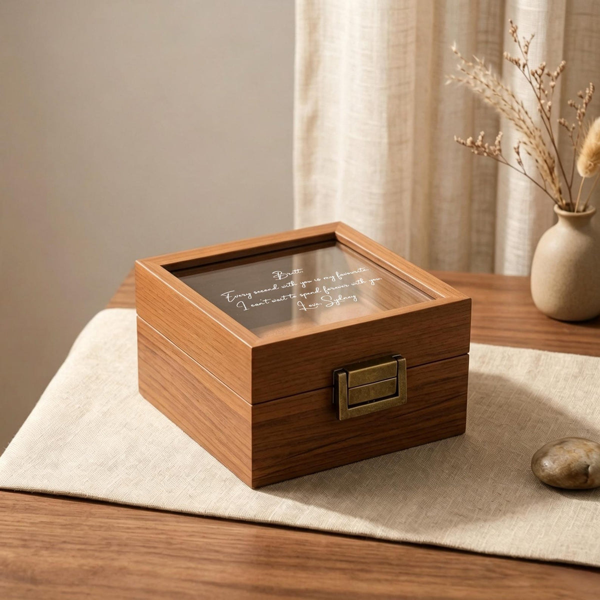 Personalized Wooden Watch Box | Engraved Glass Top Groom Gift | Wedding Day Keepsake for Husband | Custom 1 Slot Watch Case