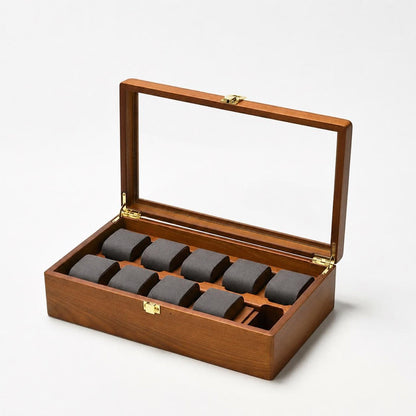 Wooden Watch Box 10 Slot Watch Organizer Case, Glass Display Watch Storage Box, Men's & Women's Watch Holder, Gift for Watch Lover