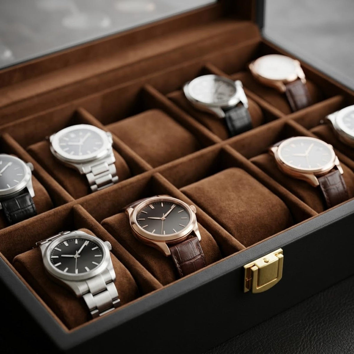 Wooden Watch Box for Men with Glass Lid, 6 10 12 Slot Watch Organizer, Black Watch Display Case, Jewelry Storage, Gift for Him