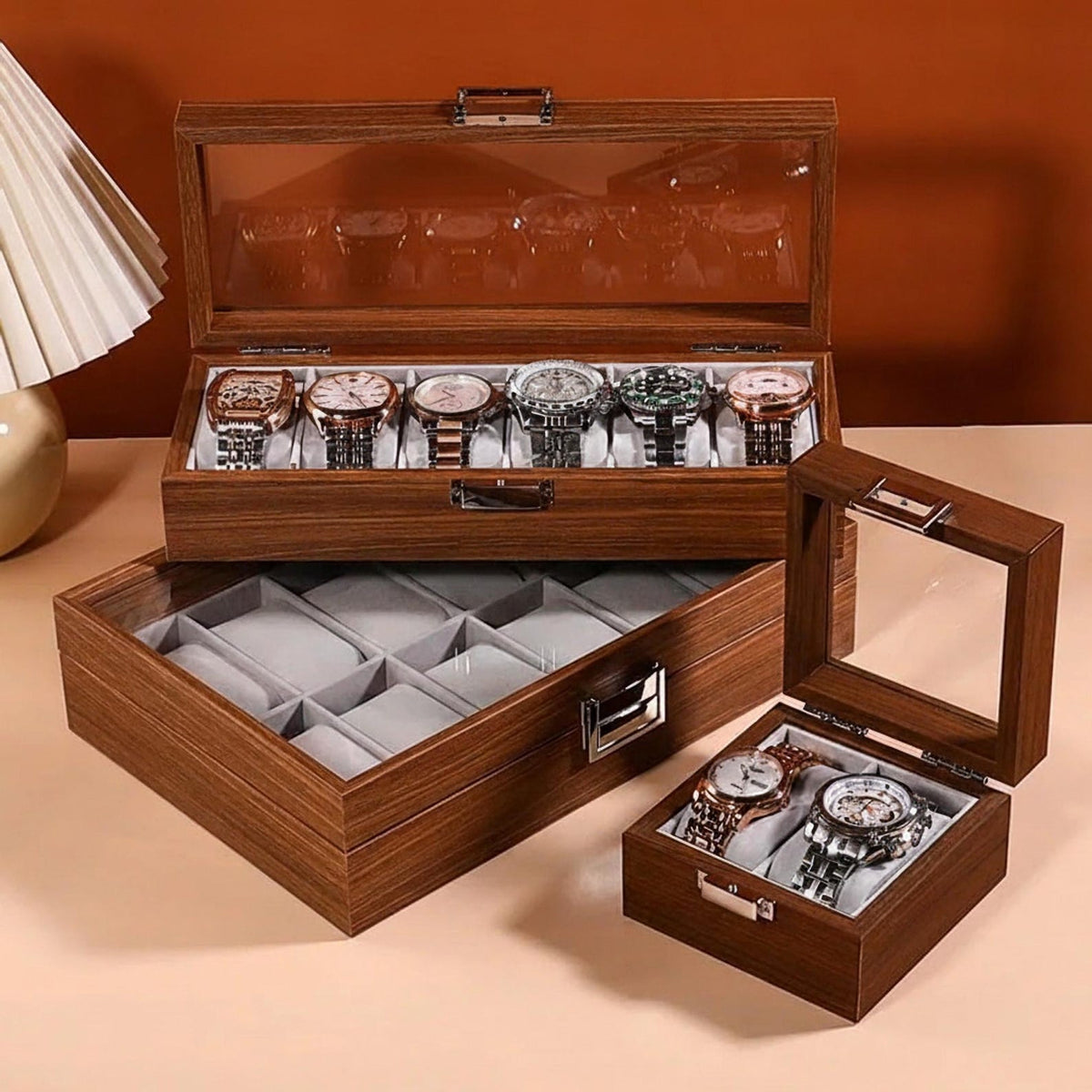Elegant Wooden Watch Box with Glass Lid Classic Storage Solution for Timepieces and Accessories Gift for Him