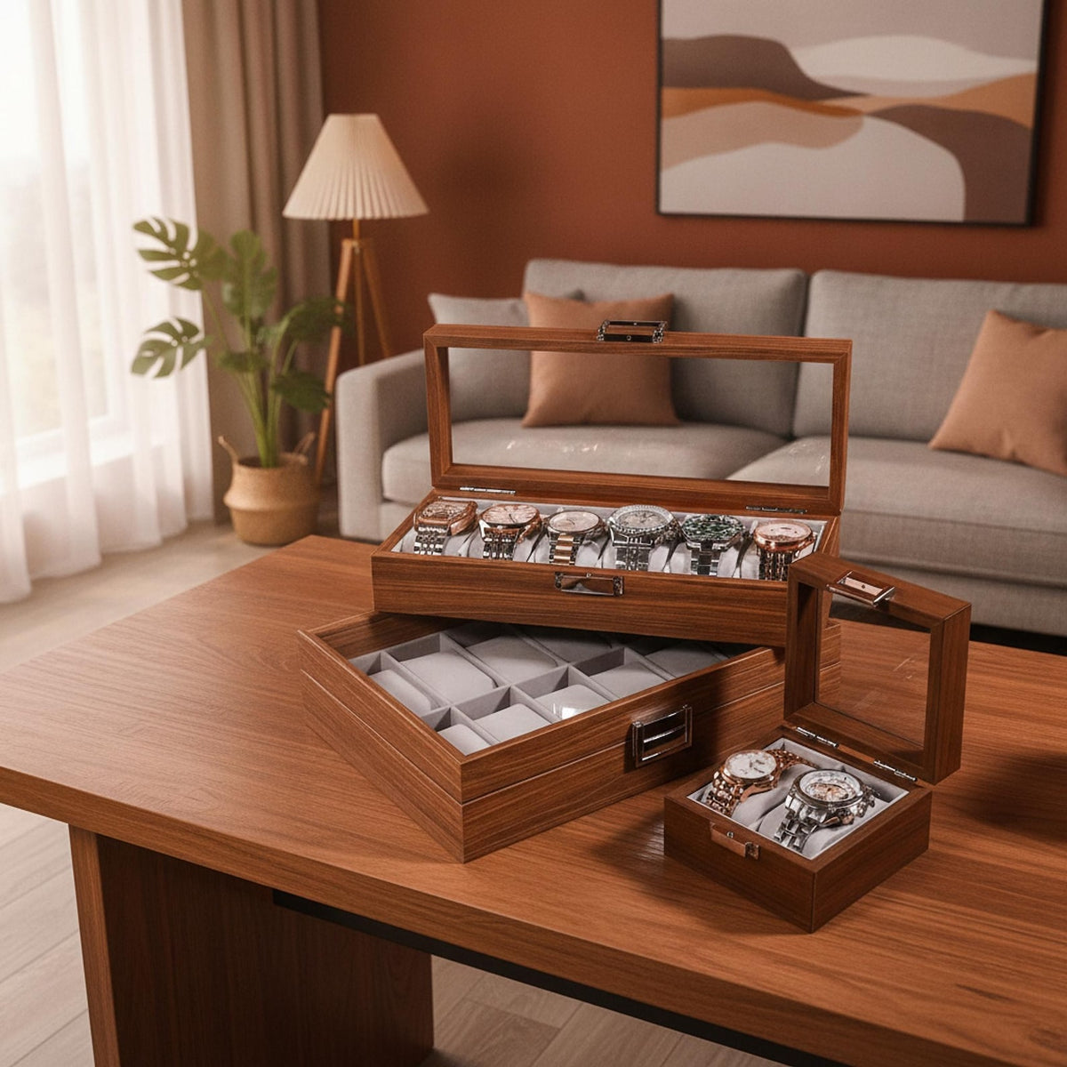 Elegant Wooden Watch Box with Glass Lid Classic Storage Solution for Timepieces and Accessories Gift for Him