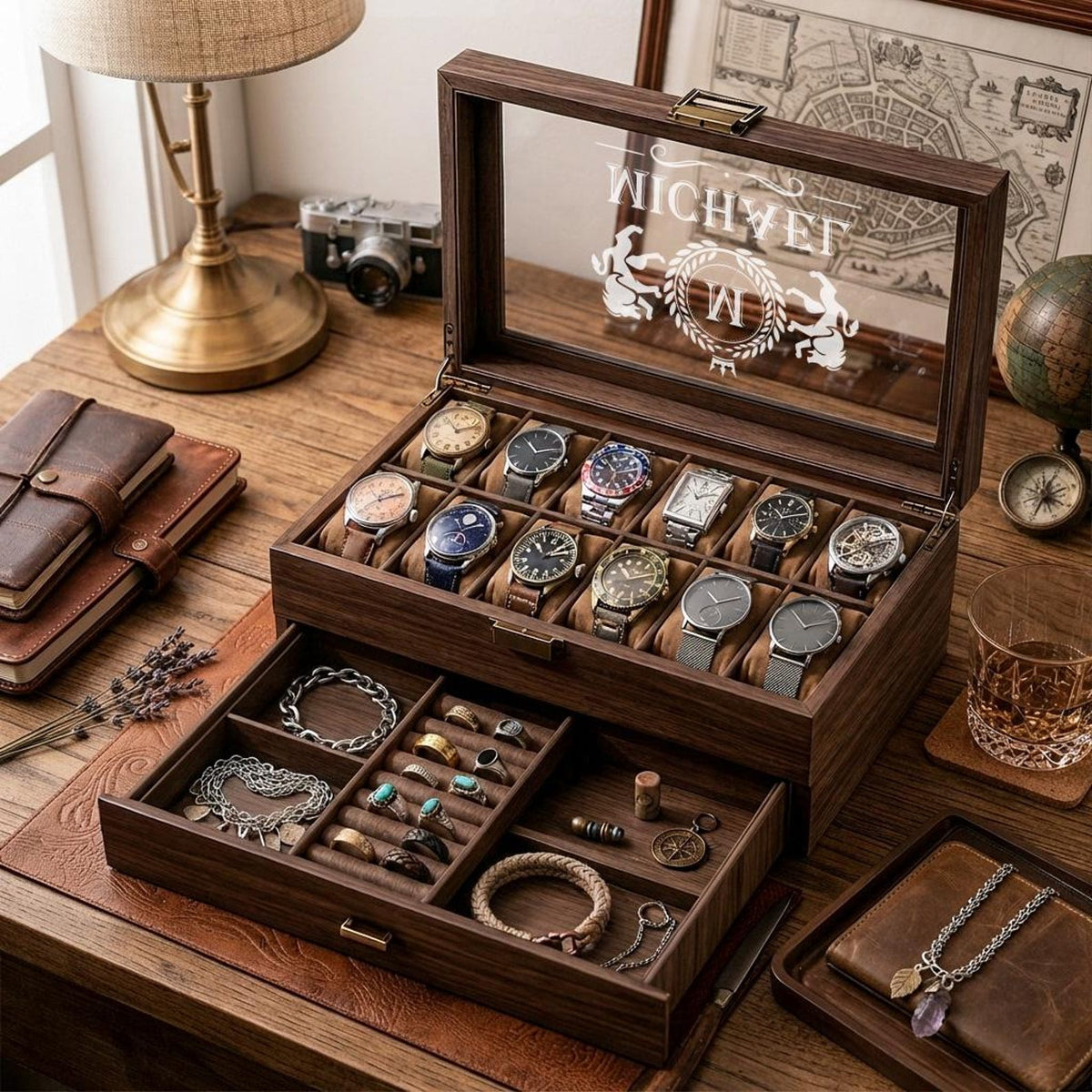 Custom Engraved Watch Box, Gift for Dad, Birthday Gift for Men, Personalised Watch Storage Case, Anniversary Gift For Husband