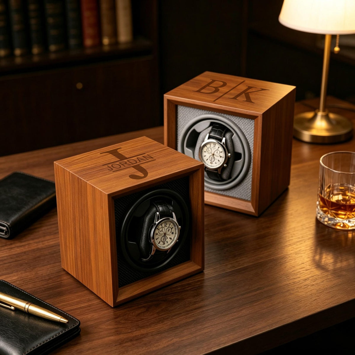 Personalized Automatic Wood Watch Winder, Custom Engraved Name Watch Holder, Engraved Watch Box, Gifts for Him