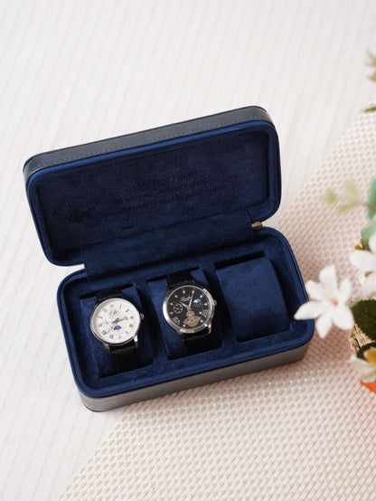 Custom 3 Watch Travel Case for Men, Personalized Watch Box with Foil Initials & Inside Engraving, Groom Husband Dad Gift