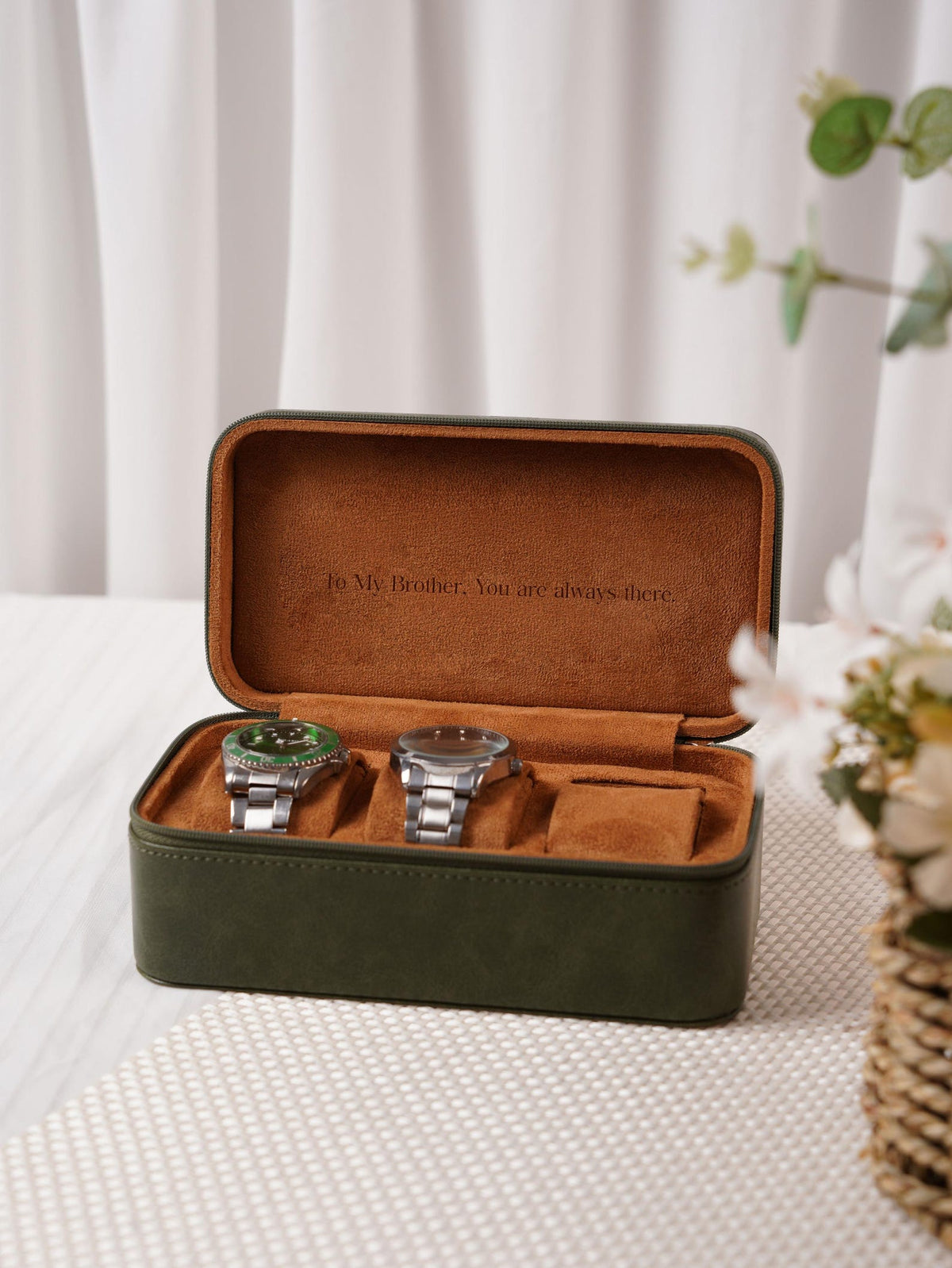 Custom 3 Watch Travel Case for Men, Personalized Watch Box with Foil Initials & Inside Engraving, Groom Husband Dad Gift