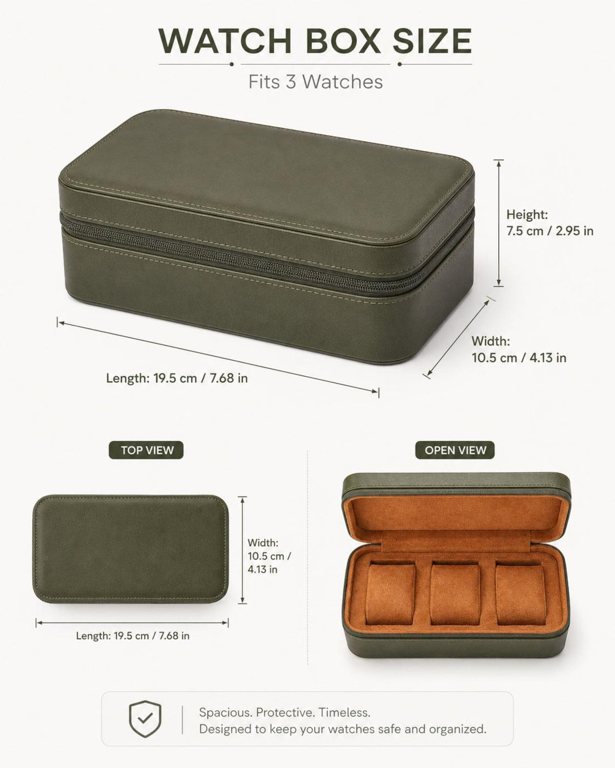 Custom 3 Watch Travel Case for Men, Personalized Watch Box with Foil Initials & Inside Engraving, Groom Husband Dad Gift
