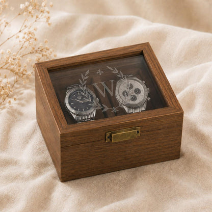 Wedding & Anniversary Gift, Engraved Walnut Watch Storage Organizer, Wooden Watch Display Case, Personalized Timepiece Organizer for Men