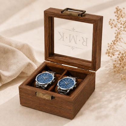 Wedding & Anniversary Gift, Engraved Walnut Watch Storage Organizer, Wooden Watch Display Case, Personalized Timepiece Organizer for Men