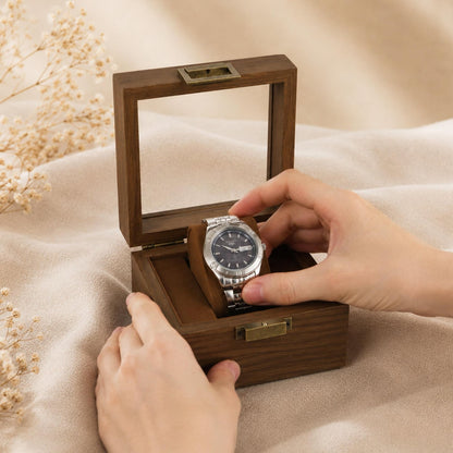 Wedding & Anniversary Gift, Engraved Walnut Watch Storage Organizer, Wooden Watch Display Case, Personalized Timepiece Organizer for Men