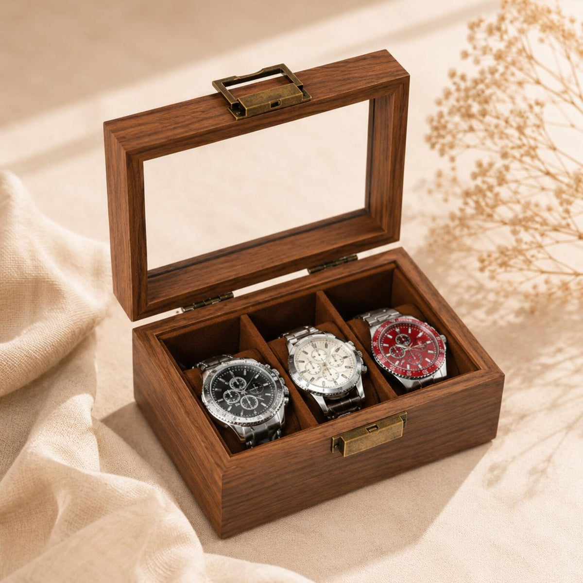 Wedding & Anniversary Gift, Engraved Walnut Watch Storage Organizer, Wooden Watch Display Case, Personalized Timepiece Organizer for Men