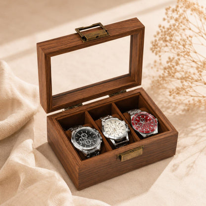 Wedding & Anniversary Gift, Engraved Walnut Watch Storage Organizer, Wooden Watch Display Case, Personalized Timepiece Organizer for Men