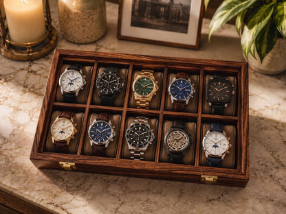 Personalized Wooden Watch Box 2-12 Slot, Glass Top Watch Organizer, Engraved Watch Display Case, Gift for Husband, Dad, Anniversary Gift