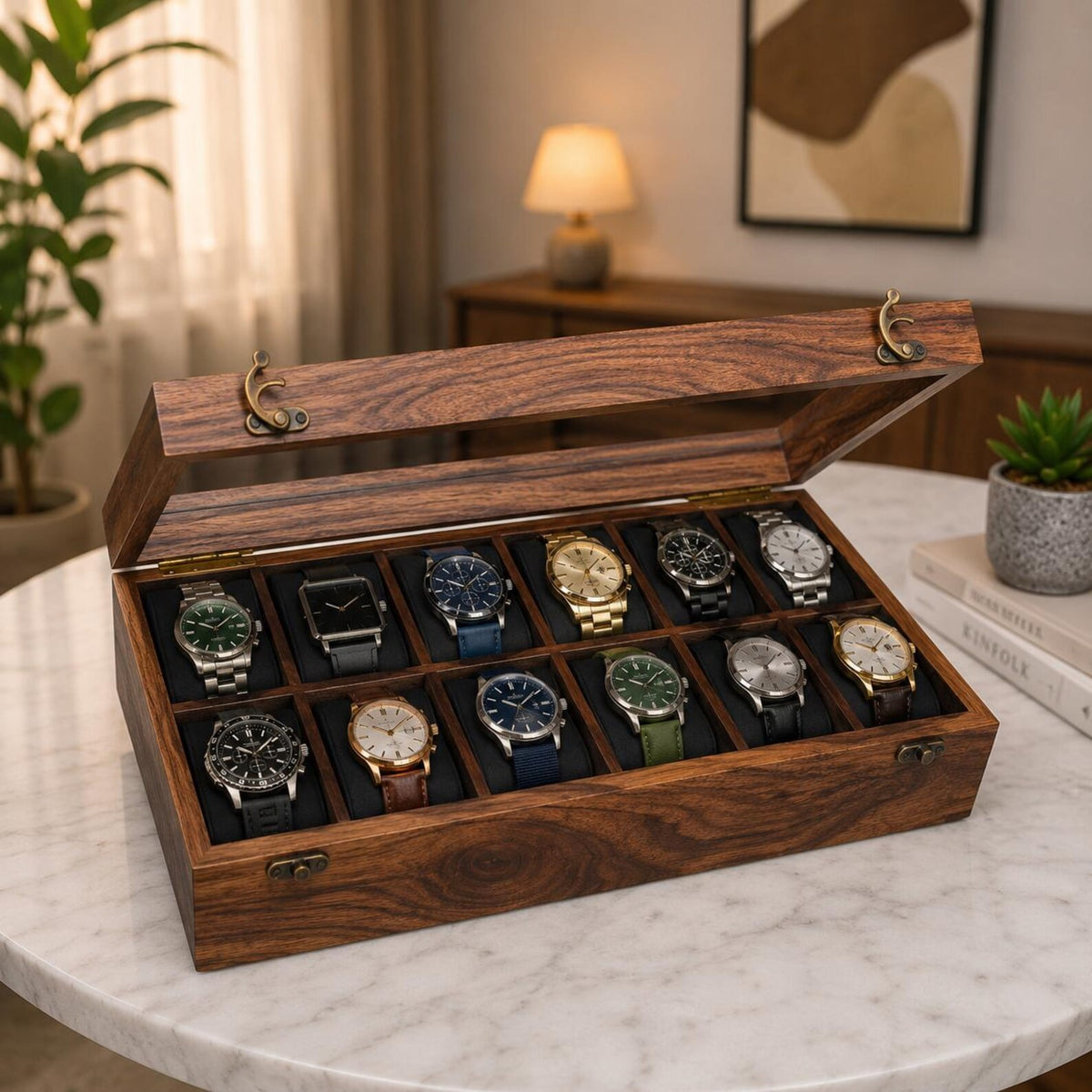 Personalized Wooden Watch Box 2-12 Slot, Glass Top Watch Organizer, Engraved Watch Display Case, Gift for Husband, Dad, Anniversary Gift