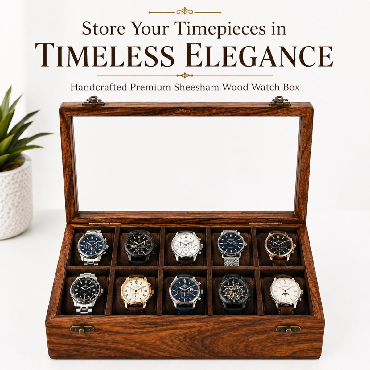 Personalized Wooden Watch Box 2-12 Slot, Glass Top Watch Organizer, Engraved Watch Display Case, Gift for Husband, Dad, Anniversary Gift