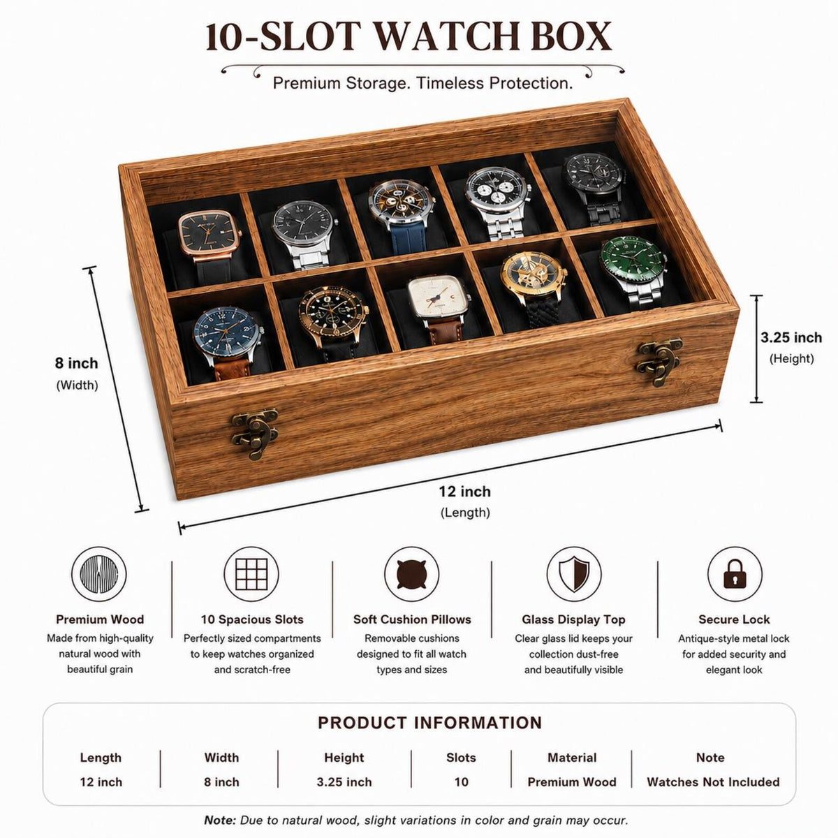 Personalized Wooden Watch Box 2-12 Slot, Glass Top Watch Organizer, Engraved Watch Display Case, Gift for Husband, Dad, Anniversary Gift