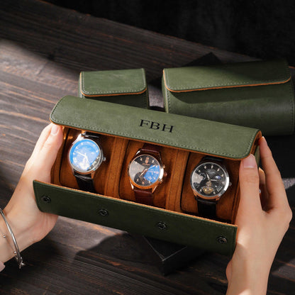 Personalized vegan leather watch box, gift for men, gift for husband, travel watch box, vegan leather watch case