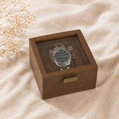 Wedding & Anniversary Gift, Engraved Walnut Watch Storage Organizer, Wooden Watch Display Case, Personalized Timepiece Organizer for Men