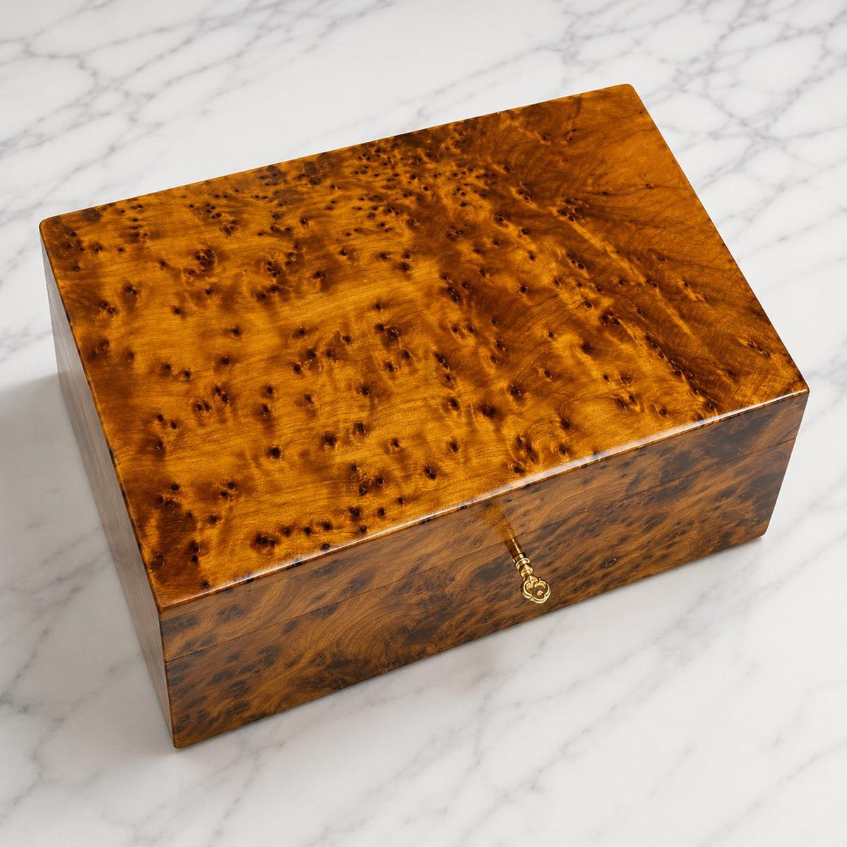 Large Thuya Wood Jewelry Box with Key – 26cm Lockable Valet & Watch Storage – Minimalist Burl Wood Keepsake – Luxury Gift