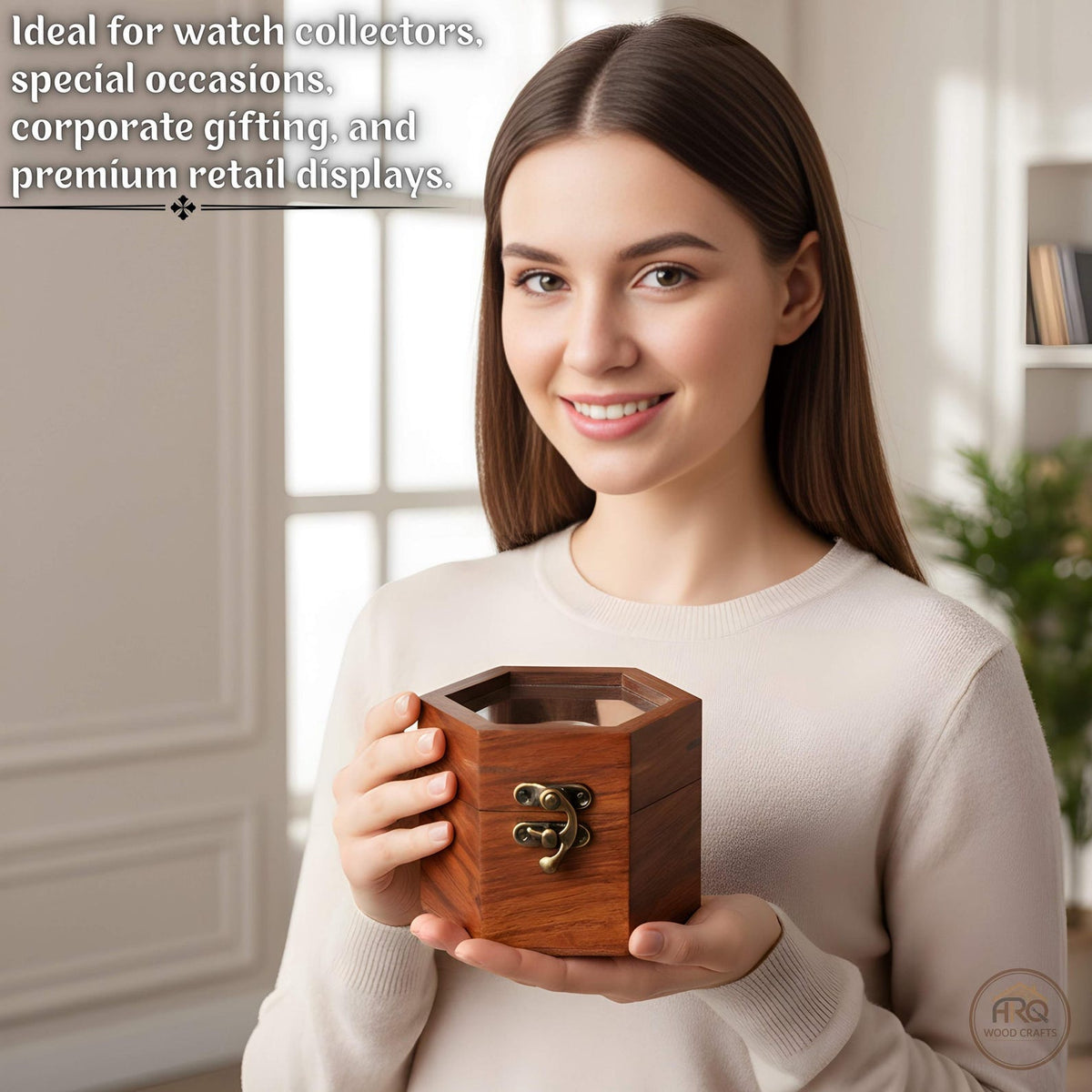 Wooden Watch Box, Rosewood Display Case, Honeycomb Design, Handmade Jewelry Storage