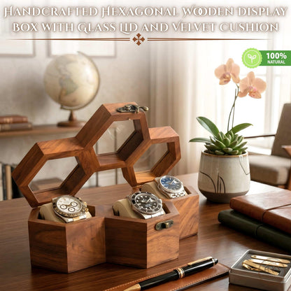 Wooden Watch Box, Rosewood Display Case, Honeycomb Design, Handmade Jewelry Storage