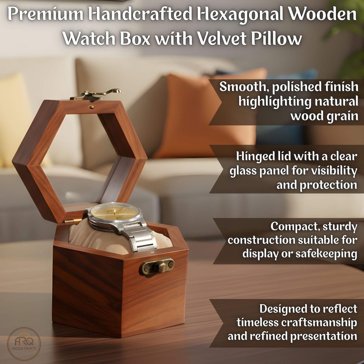 Wooden Watch Box, Rosewood Display Case, Honeycomb Design, Handmade Jewelry Storage