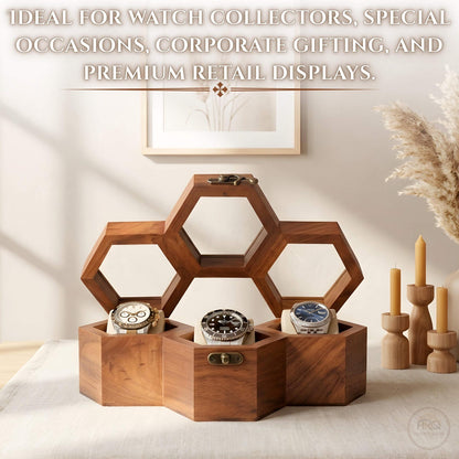 Wooden Watch Box, Rosewood Display Case, Honeycomb Design, Handmade Jewelry Storage