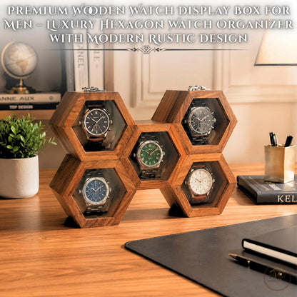 Wooden Watch Box, Rosewood Display Case, Honeycomb Design, Handmade Jewelry Storage