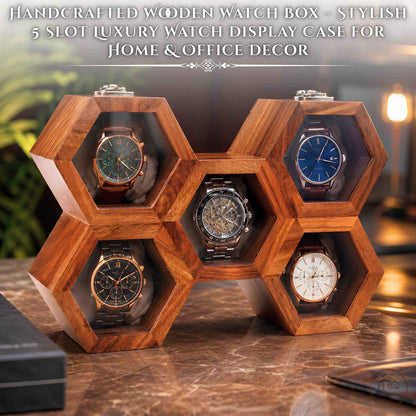 Wooden Watch Box, Rosewood Display Case, Honeycomb Design, Handmade Jewelry Storage