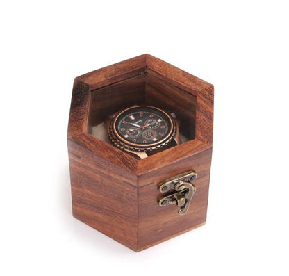 Handcrafted Indian Rosewood Honeycomb Watch Box, Glass Lid Display Case