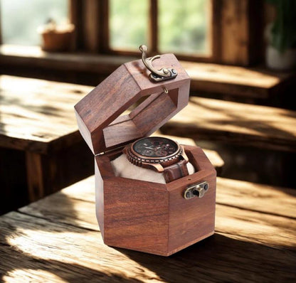 Handcrafted Indian Rosewood Honeycomb Watch Box, Glass Lid Display Case