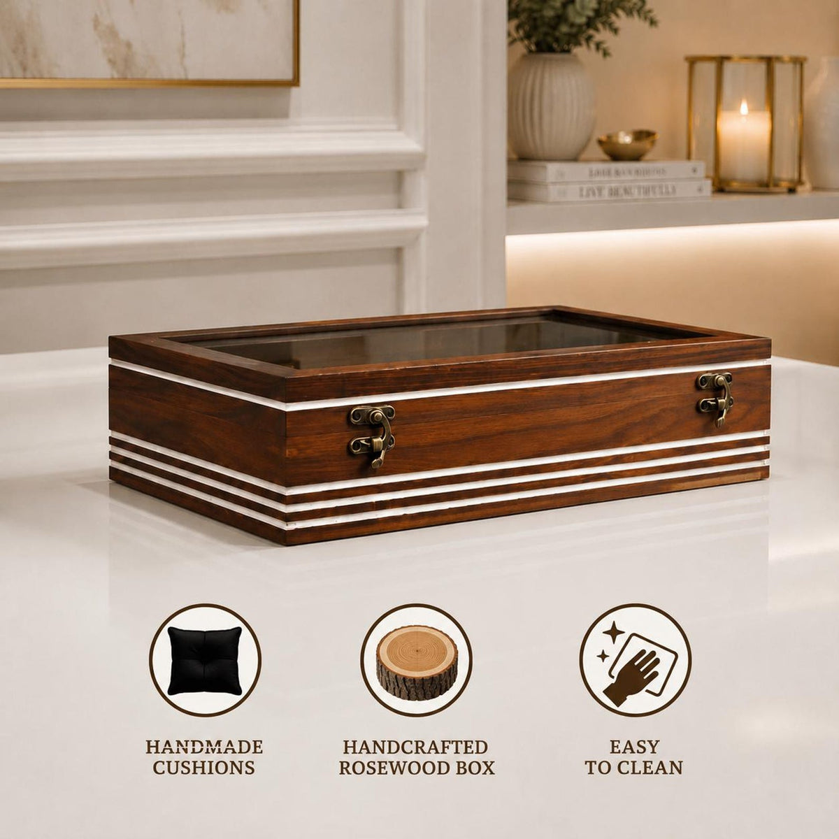 Personalized Wooden Watch Box, 2-12 Slot Watch Organizer, Rosewood Watch Display Case, Glass Lid, Luxury Storage Box, birthday Gift for Men