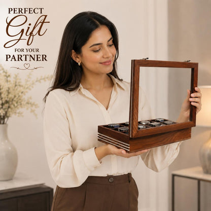 Personalized Wooden Watch Box, 2-12 Slot Watch Organizer, Rosewood Watch Display Case, Glass Lid, Luxury Storage Box, birthday Gift for Men