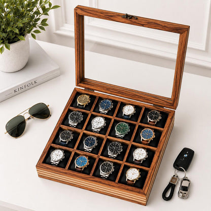Personalized Wooden Watch Box, 2-12 Slot Watch Organizer, Rosewood Watch Display Case, Glass Lid, Luxury Storage Box, birthday Gift for Men