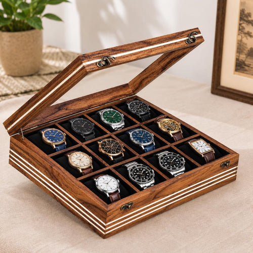 Personalized Wooden Watch Box, 2-12 Slot Watch Organizer, Rosewood Watch Display Case, Glass Lid, Luxury Storage Box, birthday Gift for Men