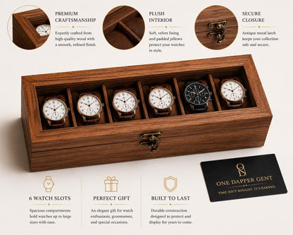 Personalized Wood 6-Slot Watch Box: Engraved Display Case Gift