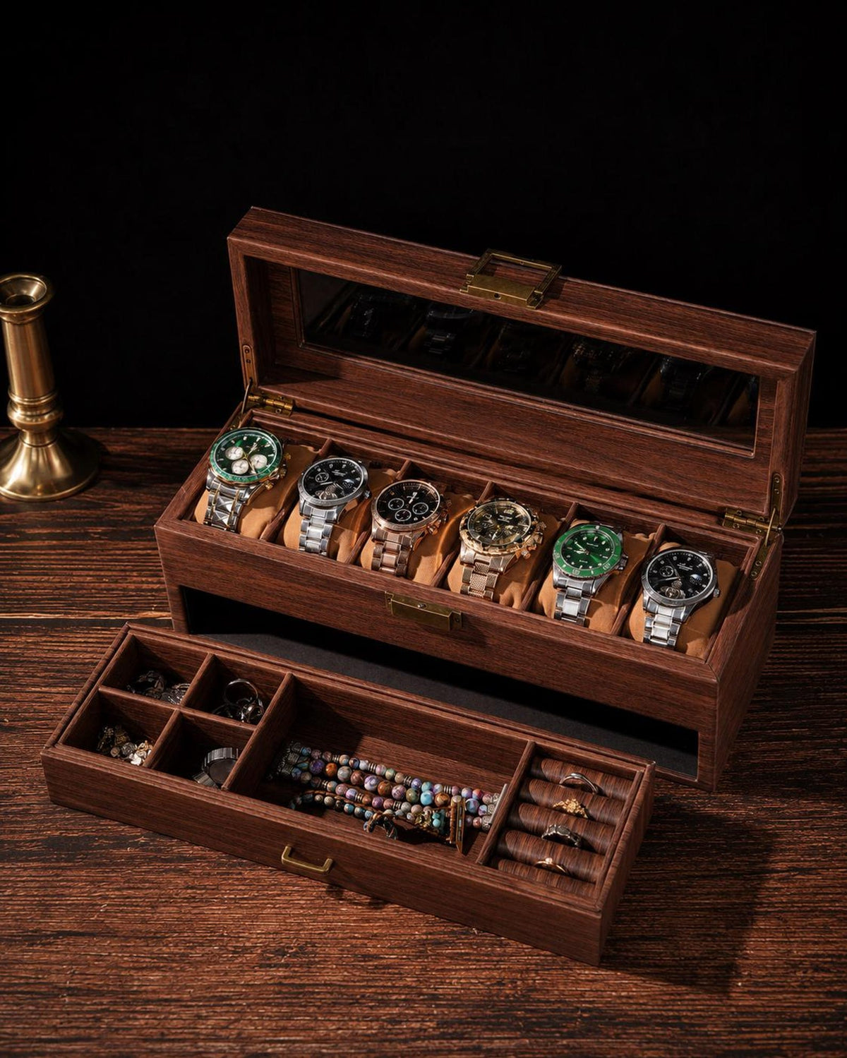 Personalized Watch Box for Men, Engraved Watch & Jewelry Organizer, Double Layer Watch Case with Drawer, Gift for Husband, Anniversary Gift