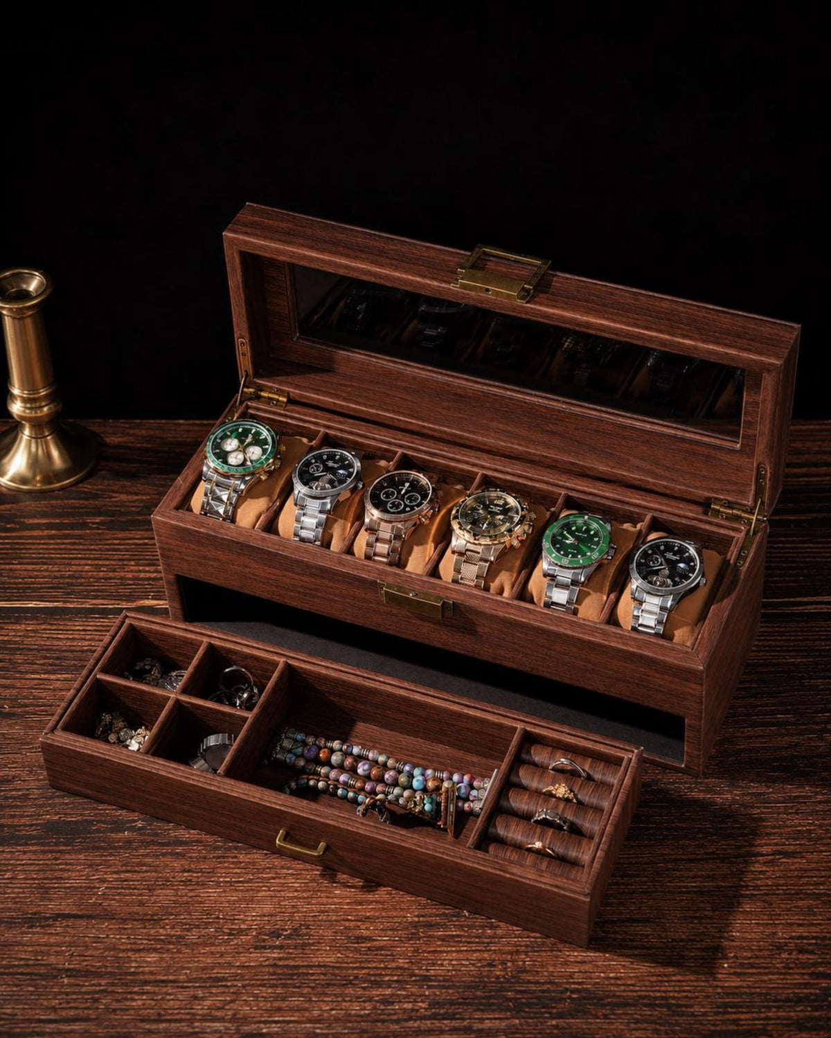 Personalized Wooden Watch Box, Custom Engraved Glass Top Watch Case, Watch Organizer for Men, Gift for Husband, Anniversary Gift, Groom Gift