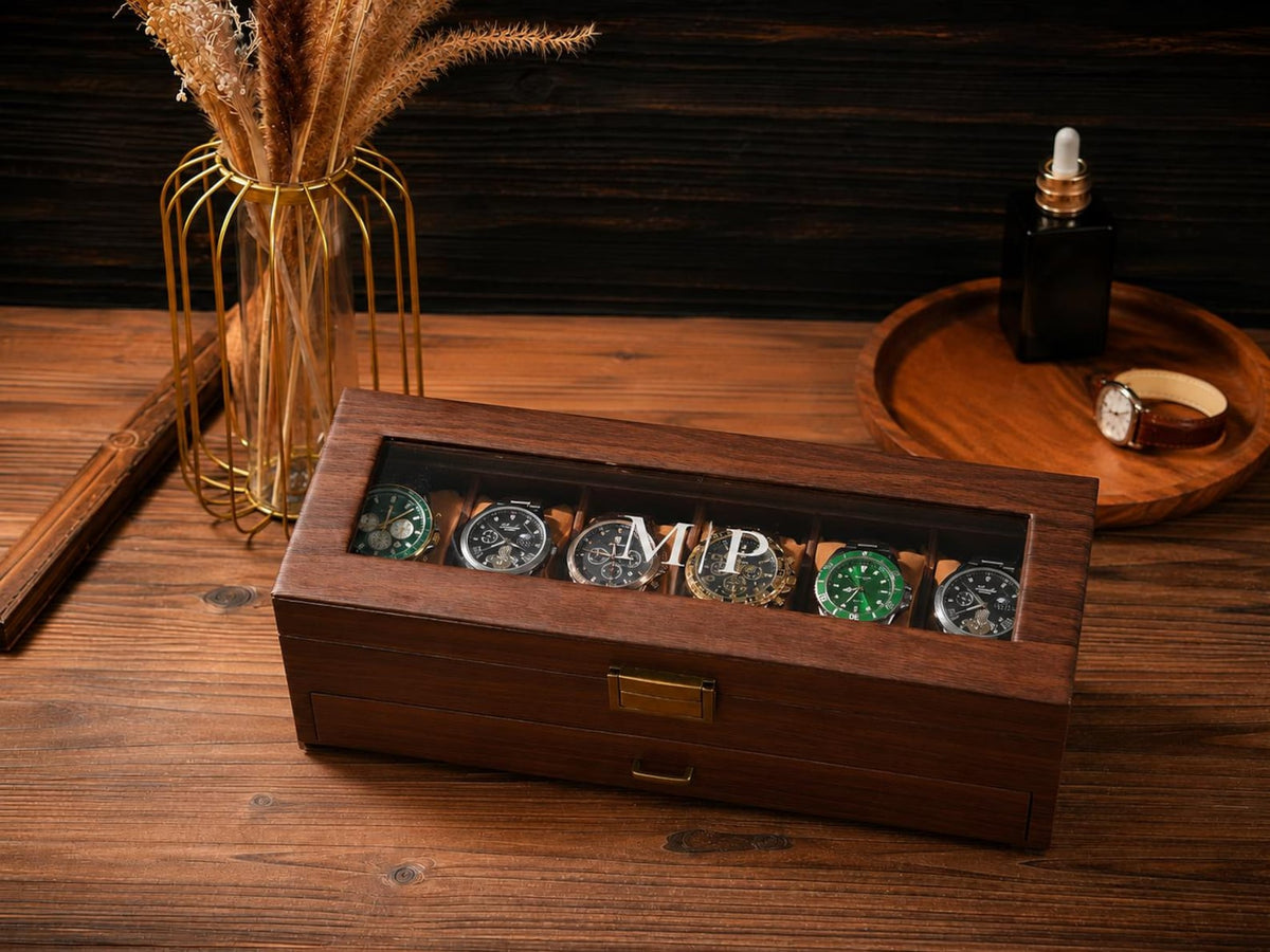 Personalized Watch Box for Men, Engraved Watch & Jewelry Organizer, Double Layer Watch Case with Drawer, Gift for Husband, Anniversary Gift
