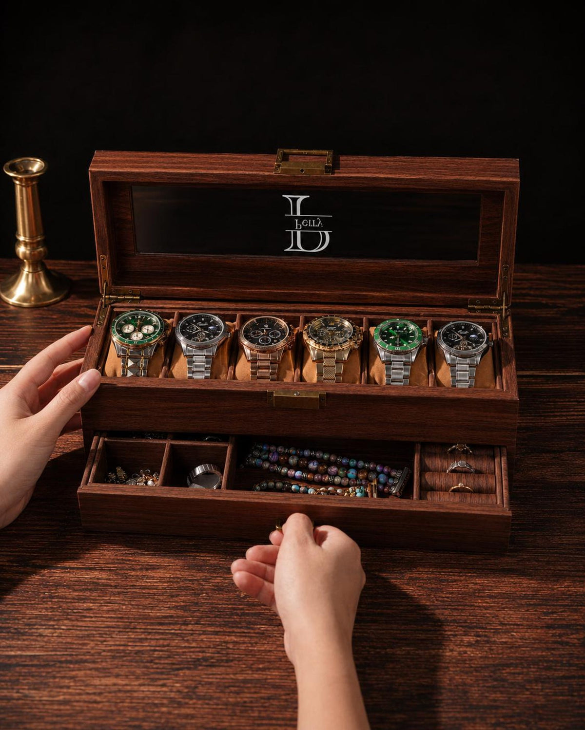 Personalized Wooden Watch Box, Custom Engraved Glass Top Watch Case, Watch Organizer for Men, Gift for Husband, Anniversary Gift, Groom Gift