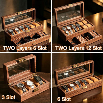 Personalized Wooden Watch Box with Drawer,Custom Engraved Watch Storage Case for Men, Watch Display Organizer Gift for Dad Husband Groomsmen