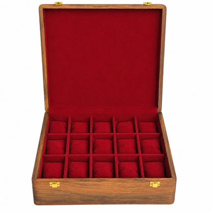 Wooden Watch Box for Men 15 Slot Red Velvet Large Watch Collector Box, Watch Organizer, Gift for Dad Him, Fathers Day Gift, Anniversary Gift