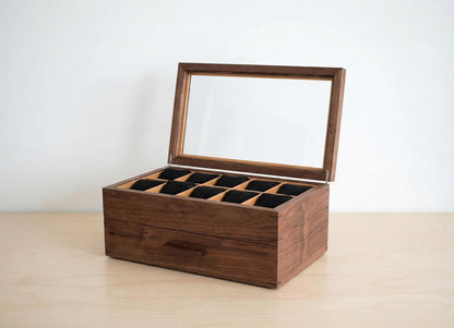 Watch Box with Drawer with 20 pockets-Dark walnut-Handmade
