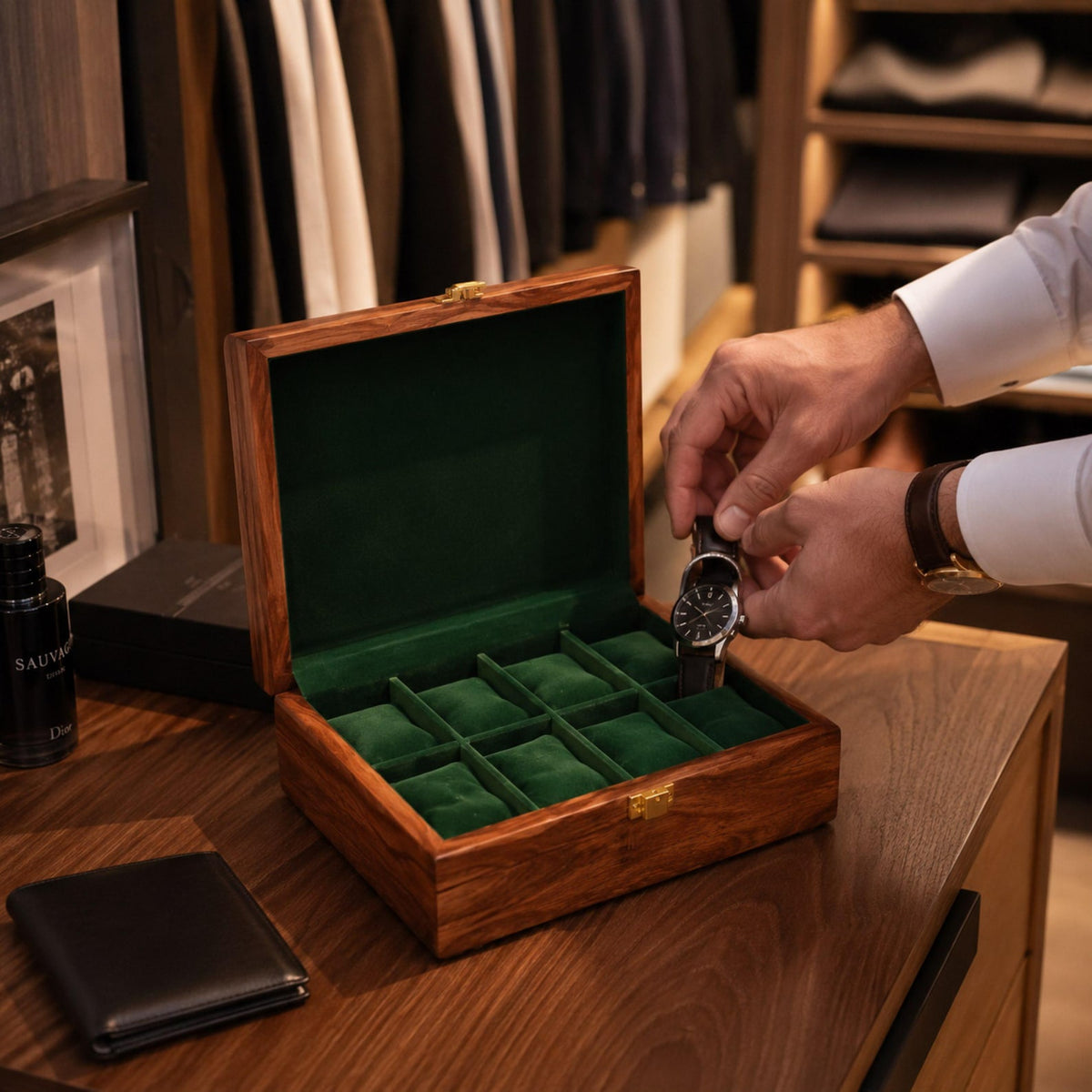 Personalized Solid Wood Watch Box, 6 Slot Engraved Watch Organizer, Gift for Him