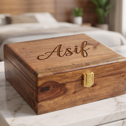 Personalized Solid Wood Watch Box, 6 Slot Engraved Watch Organizer, Gift for Him